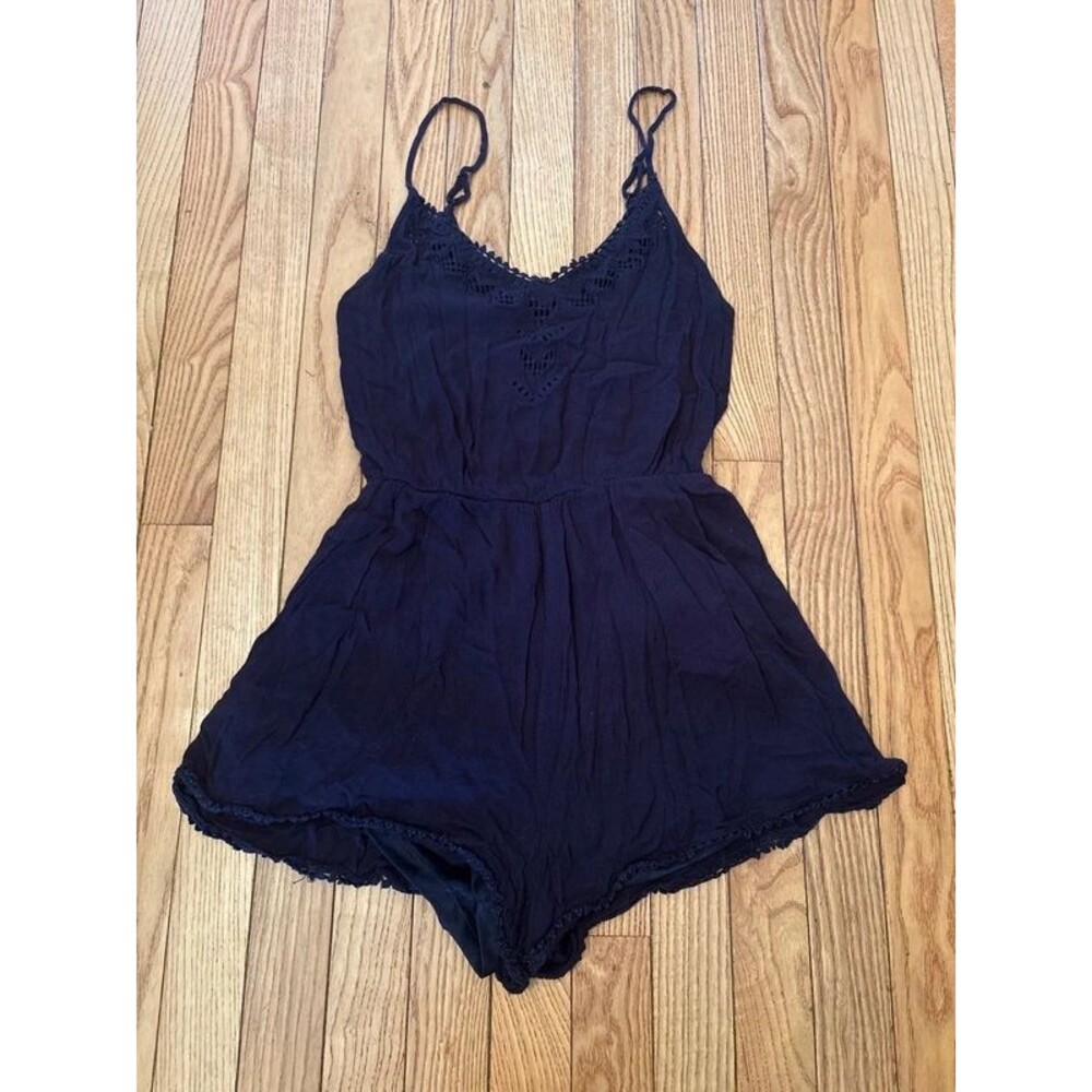 Women’s romper shorts navy blue boho bohemian pockets cottage core Y2K